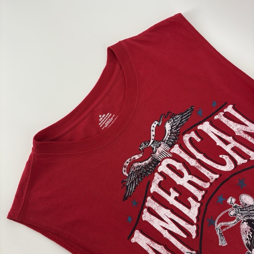 American Rider Powered by Freedom Mens T Shirt SZ Medium Sleeveless Cotton Red